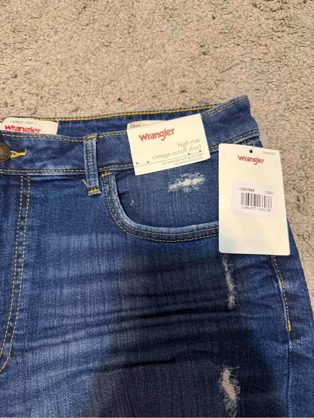 Wrangler Women’s Blue Distressed Denim Cutoff Shorts